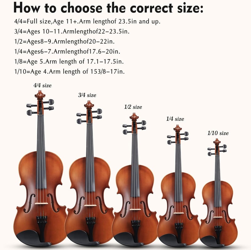 ADM 4/4 Full Size Wood Violin Set for Kids Teens Students Adults Beginner Acoustic Violin Matte Fiddle Starter Kit with Hard Case, Rosin, Shoulder Rest, Bow, Clip-on Tuner and Fingerboard Sticker - Image 5